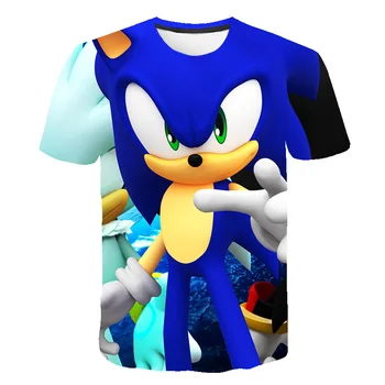 Big Eyes Sonic the Hedgehog t shirt 3D Printed Boys Girls Short Sleeve The Latest Kids Cartoon T shirts casual dzieci