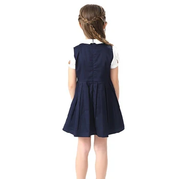 Big Girl Summer Dresses Bowknot Kids Dress mundurki szkolne niebieski kolor khaki bawełna 2017 Księżniczka poprawiny dla 4-14 lat