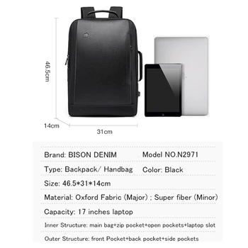 Bizon denim Wodoodporny plecak USB plecak projekt 17-calowy laptop plecak dla nastolatek podróży męska torba Mochia N2971