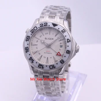 Bliger 41mm automatyczne mechaniczne zegarki męskie luksusowe szkło szafirowe ceramiczny pierścień GMT zegarki świecące wodoodporny zegarek mężczyzn