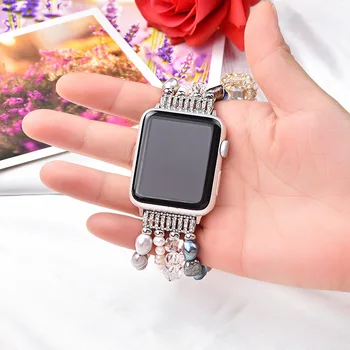 Bling Bling Pearl pasek do Apple Watch Band Series 6 SE 5 4 3 biżuteria Kryształ bransoletka dla Mc 38/40 mm/42/44 mm watchband