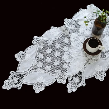 Brytyjski styl Biała moda bawełna wodorozcieńczalny haft stół Biegacz flaga Pad luksusowa willa hotel kawy Camino De Mesa nowy