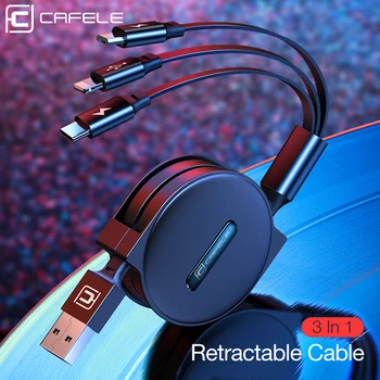 CAFELE 3 w 1 USB chowany kabel Micro Type C 8 pin USB kabel dla iPhone, samsung galaxy xiaomi Data Sync kabel USB do Huawei 110 cm