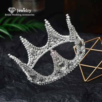 CC tiary i korony taśma do włosów biżuteria ślubne akcesoria do włosów dla kobiet Księżniczka okrągła Korona Fine Luxury Party Hairwear HG846