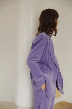CHEERART aksamitne damskie kostiumy marynarka ze spodniami fioletowy 2 szt. zestawów jesienne stroje 2020 komplet top i spodnie korea moda