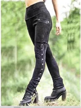 COLDKER damska moda gothic steampunk osłona застегнутая na guziki Wysoka Talia casual kieszenie kolorem spodnie meble, odzież Damska