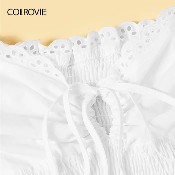 COLROVIE biały krawat kwadratowy dekolt falista Boho Cami Crop Top Damska odzież 2019 letni koreański styl świąteczne koszule Damskie bluzki