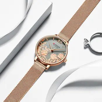 CURREN zegarek damski top luksusowej marki pasek ze stali nierdzewnej zegarek dla kobiet różowy stylowy zegarek kwarcowy zegarek damski