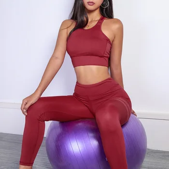 CXUEY Sport Gym Yoga Set damska odzież sportowa odzież fitness Dry Fit Dresy odzież treningowa dla kobiet strój sportowy Czarny wino czerwone