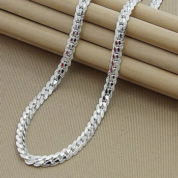 Cena hurtowa 6 mm pełna bokiem Naszyjnik dla kobiet, mężczyzn 925 srebro biżuteria wąż łańcuch naszyjnik Colar