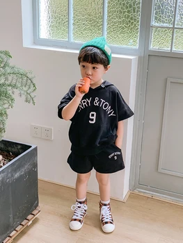 Chłopcy koreański z kapturem z krótkim rękawem zestaw piękne dziecko dzieci lato 2020 nian lato nowy zachodni styl odzież Dziecięca Tide