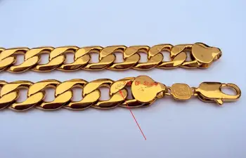 Ciężka! 108g 24k znaczek żółty twardy złoty finisz 60 cm Męski naszyjnik 12 mm Krawężnik łańcuch biżuteria najlepiej pakowane z