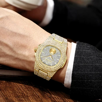 Creative Bling Iced Out Watch Men Crystal Diamond Zegarki Top Brand Luxury Steel Clock Reloj Hombre Relogio Masculino Montre