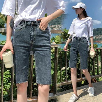 Czarne dżinsy Damskie krótkie spodnie Damskie lato 2020 Nowa wiosna z wysokim stanem krótkie Feminino codzienne dżinsy niebieskie