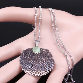 Czeski Liść drzewa opal stal nierdzewna Urok naszyjniki dla kobiet kolor srebrny łańcuch naszyjnik biżuteria collier femme N4419S04