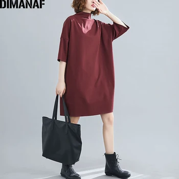 DIMANAF plus rozmiar sukienki damskie wiosna podstawowe odzież damska elegancki golf Vestidos moda casual Lady dress twarda bawełna