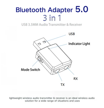 DISOUR Bluetooth 5.0 audio odbiornik nadajnik USB, Bluetooth karta Dźwiękowa AUX RCA 3,5 mm złącze do telewizora KOMPUTER samochodowy zestaw bezprzewodowy adapter