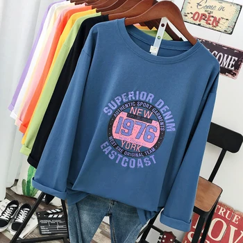 DONAMOL plus size fashion casual okrągły dekolt t-shirt Damski temat bluzki z długim rękawem bawełna druk list para tee sweter