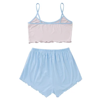 Damska piżama zestaw bez rękawów skrócony top i szorty zestaw z dwóch części motyl niebieska letnia Piżama dla dziewczynek