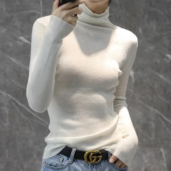 Damskie beżowe miękkie kaszmiru koszule Damskie w zimie z 11 kolorach cienki ciepły stos szyi wełniany sweter cienka nić