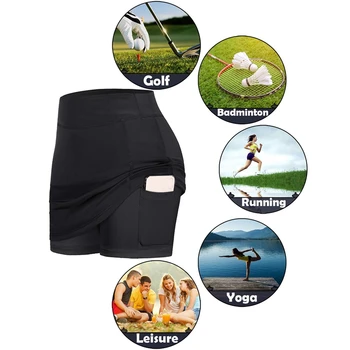 Damskie korty spódnice wewnętrzne spodenki elastyczne spodenki sportowe do golfa z kieszeniami, idealne do jogi, fitness, bieganie