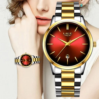 Damskie zegarek luksusowej marki zegarków Watch LIGE wodoodporny zegarek kwarcowy ze stali nierdzewnej 2019 damskie zegarki dla kobiet relogio feminino+pudełko