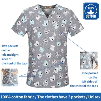 Dietetyk przeciwpyłowa robocza odzież bawełniana mundury oczyszczanie topy centrum zdrowia dziecka w odzież robocza kreskówkowe drukowanie spa mundury