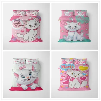 Disney Cute Pink Marie Cat Zestaw Pościeli Queen King Size Bed Set Dzieci Dziecko Dziewczynka Na Kołdrę Poszewka Na Poduszkę, Koc, Pościel