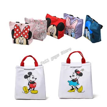 Disney Śliczna Bag Cartoons Mickey Minnie Canvas Bag Fashion Lunch Box Bag Teens Trend Casual Mickey Mouse Shopping Package