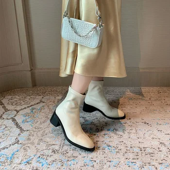 Donna-in jesienne Damskie buty do szycia rzeźbione botki, modne buty na obcasie damskie botki zima 2020 buty Damskie