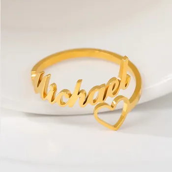 Dostosowywającą pierścień nazwy serca dla mężczyzn spersonalizowane górne i dolne nazwa projektu podwójnej warstwy z wydrążonych stałymi biżuterią dla kobiet BFF