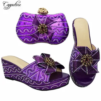 Dość fioletowy Afrykańska partia Lady Klin pięty kapcie buty z torebką zestaw z kamieniami 88-19 wysokość obcasa 7,5 cm
