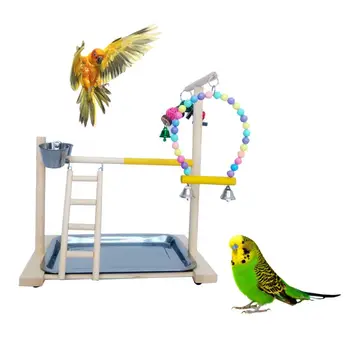 Drewniany Ptak Okoń Stoisko Papuga Platforma Plac Zabaw Dla Dzieci Interaktywne, Zabawki Komórka Wystrój