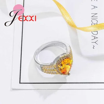 Drop Shape Kryształ Palec Pierścień Dla Kobiet Błyszczący Żółty Kolor Sześciennych Cyrkon 925 Srebro Biżuteria Najwyższej Jakości Anel
