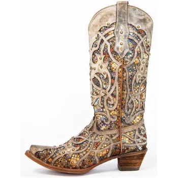 Dropship duży rozmiar 34-43 buty damskie modne zachodnie kowbojskie buty Slip-On коренастые obcasie kwadratowy nosek jesień
