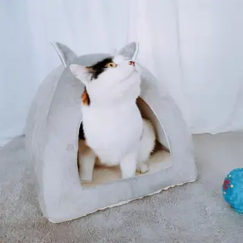 Dropshipping 2-w-1 Kot łóżko jaskinia kryty składany ciepły kotek dom mały pies gniazdo szkółka zwierzę śpi dywaniki z piłką bezpłatny prezent
