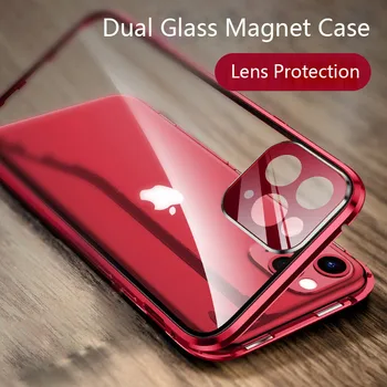 Dwustronna magnetyczna pokrywa z hartowanego szkła dla iPhone 11 Pro Max 6 6s 7 8 Plus 11 Pro X XR XS Max 11 pokrywka obiektywu kamery