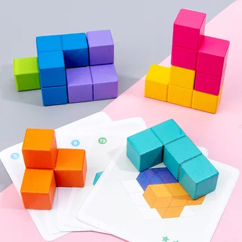 Dziecięce, zabawki drewniane 3D puzzle logiczne przestrzenne 3D myślenie DIY gry planszowe puzzle drewniane kostki Edcuational zabawki dla dzieci