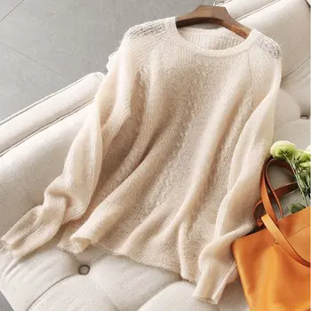 Długi rękaw wokół szyi cienki sweter kobiet temat jednolity kolor prosty podstawowy sweter kobiet 2020
