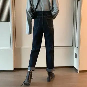Dżinsy Damskie niebiesko-czarne proste moduły nowy retro temat wolny czas damskie spodnie jeansowe Kpop wzór moda eleganckie nastolatki Ulzzang BF