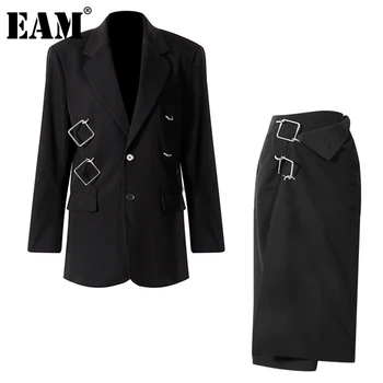 [EAM] Połowa ciała spódnica nieregularne duży rozmiar dwie części garnitur nowy płaszcz z długim rękawem kobiety moda wiosna jesień 2021 1DC783