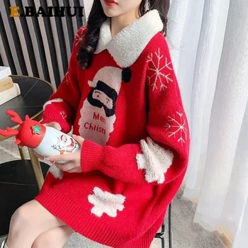 EBAIHUI sweter z dzianiny kobiety Oversize Mikołaj szablon damskie swetry na boże Narodzenie sweter damski zimowe temat grube swetry