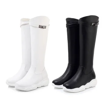 EGONERY zimowe nowe zwięzłe casual buty do kolan na zewnątrz wygodne średnie obcasy platforma toe buty Damskie Drop Shipping