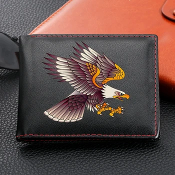 Eagle Customized Short Bifold Wallet Men PU Leather Vintage Solid Casual portfele męskie Мультикарточный Portfel portfel cienkie posiadacze kart