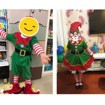 Eraspooky Group Christmas Elf Costume For Kids Adult Family Matching Clothes New Year Outfit Girls Boys Santa Claus Cosplay Hat