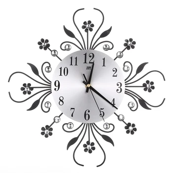 Europejska moda zegar ścienny żelazo sztuka 3D zegar ścienny Diament kwiat Salon Sypialnia niemy metal zegar ścienny sprzedaży Bezpośredniej