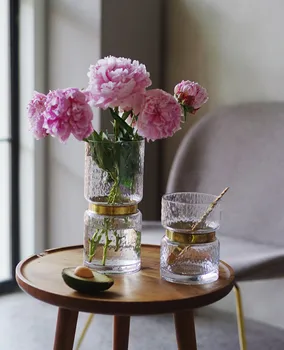 Europejski styl, metalowy, przezroczysty wazon szklany ręcznie dmuchanego metalowy pierścień inkrustowane kwiat kwiat