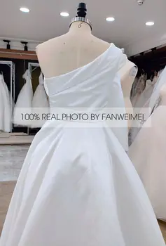 FANWEIMEI#9056 jedno ramię satynowy elegancki długi rękaw zmysłowa suknia ślubna suknia ślubna