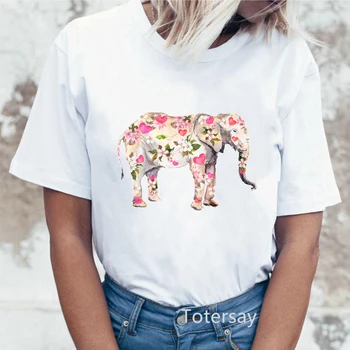 Fajna ładna damska t-shirt animal painting elephant cartoon print t shirt ladies summer shortsleeved casual odzież damska topy