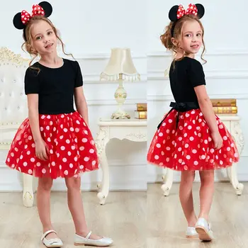 Fancy Girls Baby Clothes Mouse Christmas Dress Costume New Year Carnival Polka Dot Santa Dresses For Girls Holiday Party